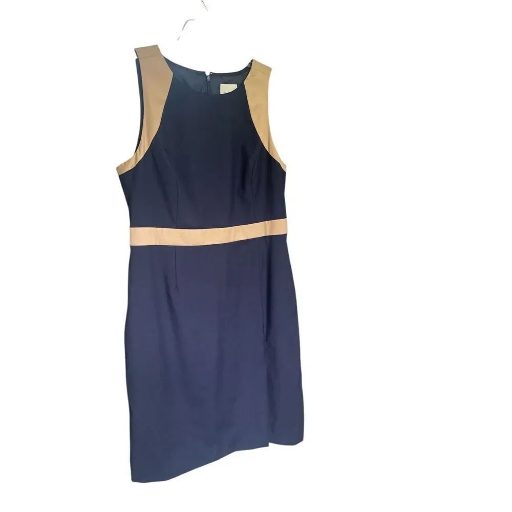 JCrew Suiting Color Block 100% Wool Sleeveless Sheath Dress Blue / Beige 12